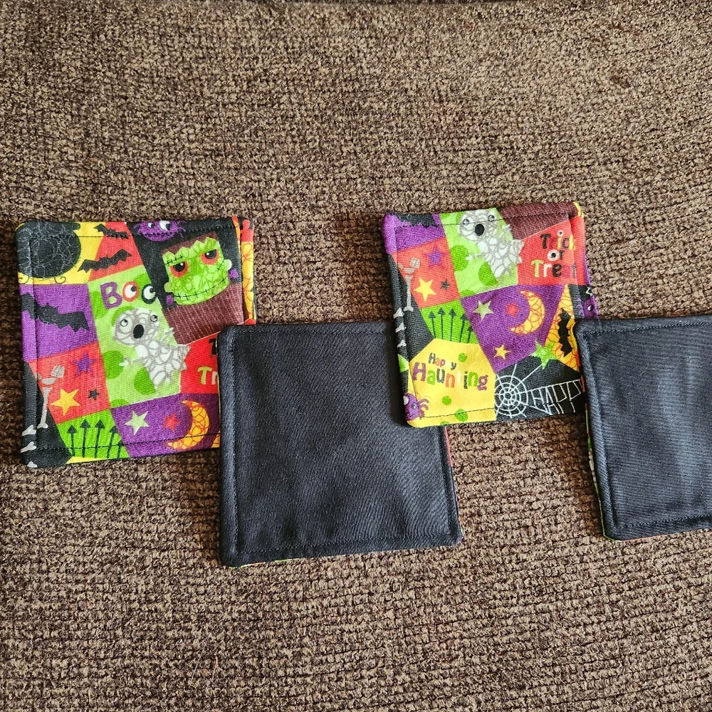 Halloween Coasters Set Of 4 Black Multicolored Handmade New